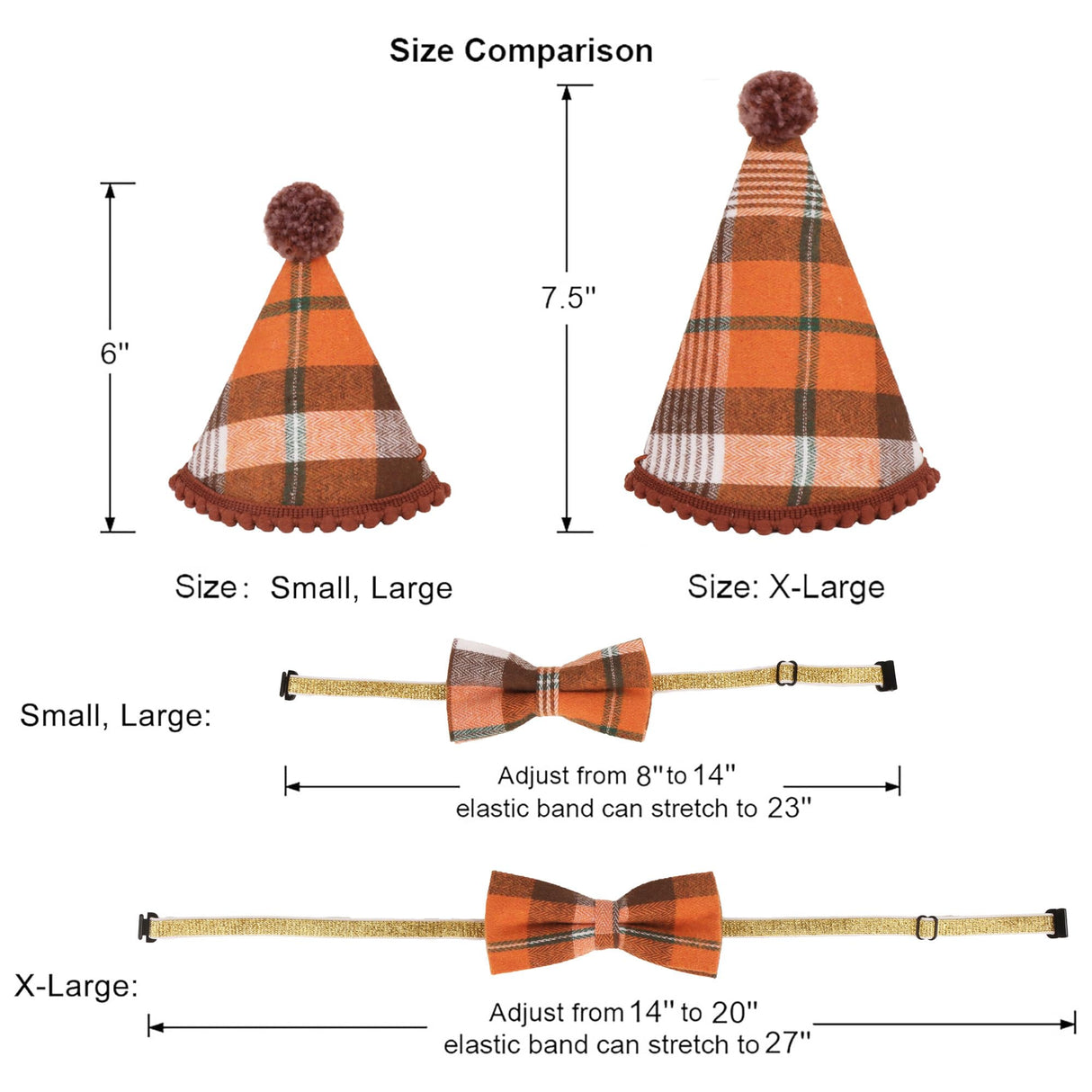ADOGGYGO Fall Dog Bandana Hat Bow Set - Stylish Orange Plaid Fall Thanksgiving Halloween Costume Outfit for Extra Large Dogs (X-Large)