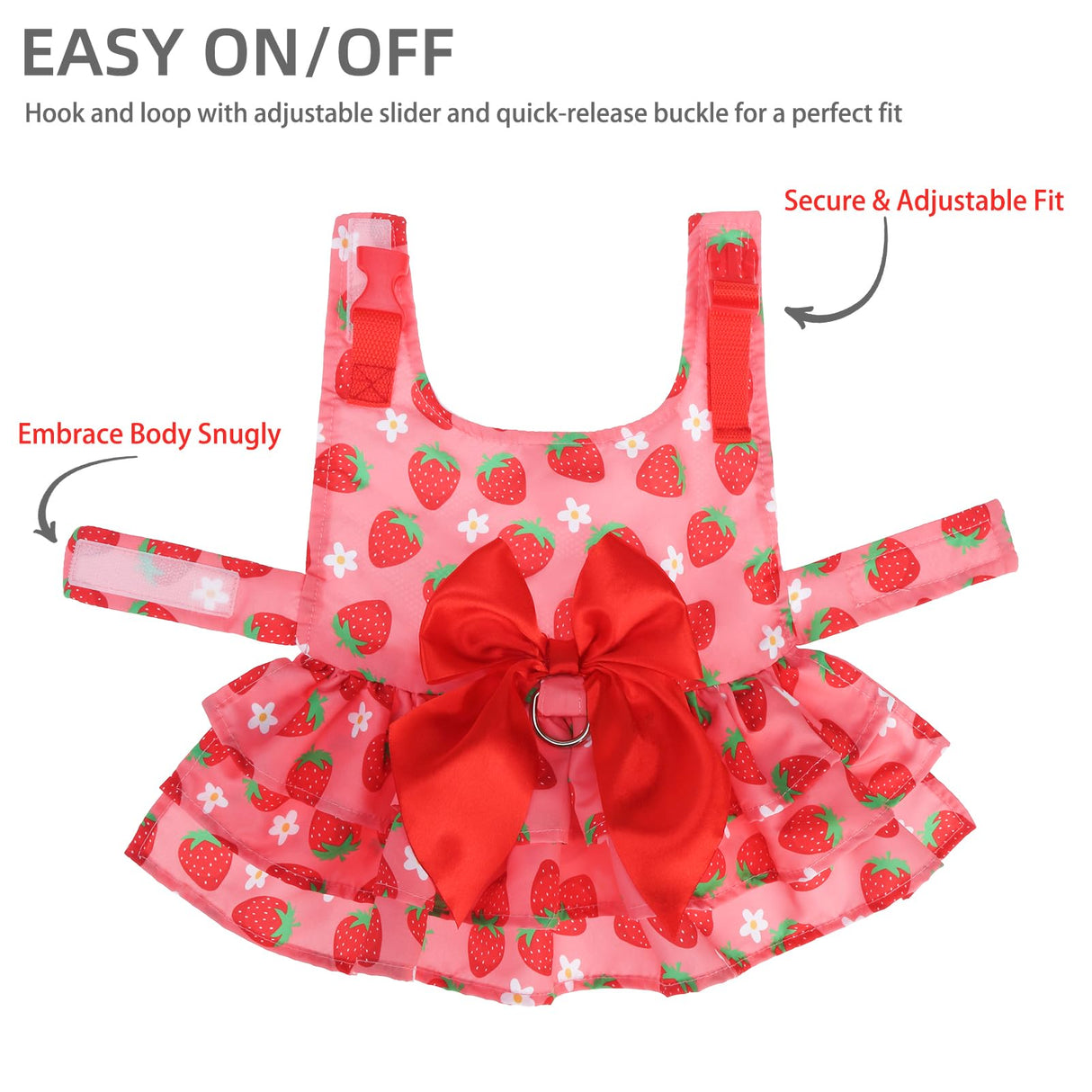PUPTECK Cute Dog Dress with Bowknot and Leash Ring, Soft Breathable Dog Clothes Puppy Princess Girl Outfit, Pet Apparel Costume for Small Medium Sized Dogs, Pink Strawberry XS