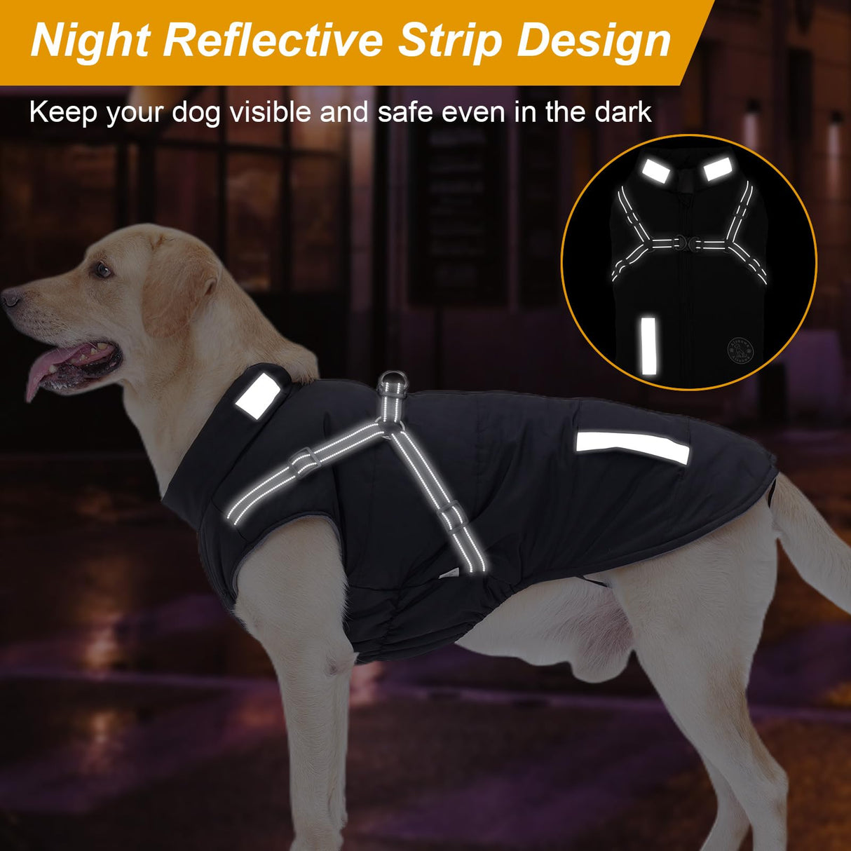 Warm Dog Jacket - Fleece Coat with Built-in Harness, Waterproof Vest, Reflective Stripes, Pink XL