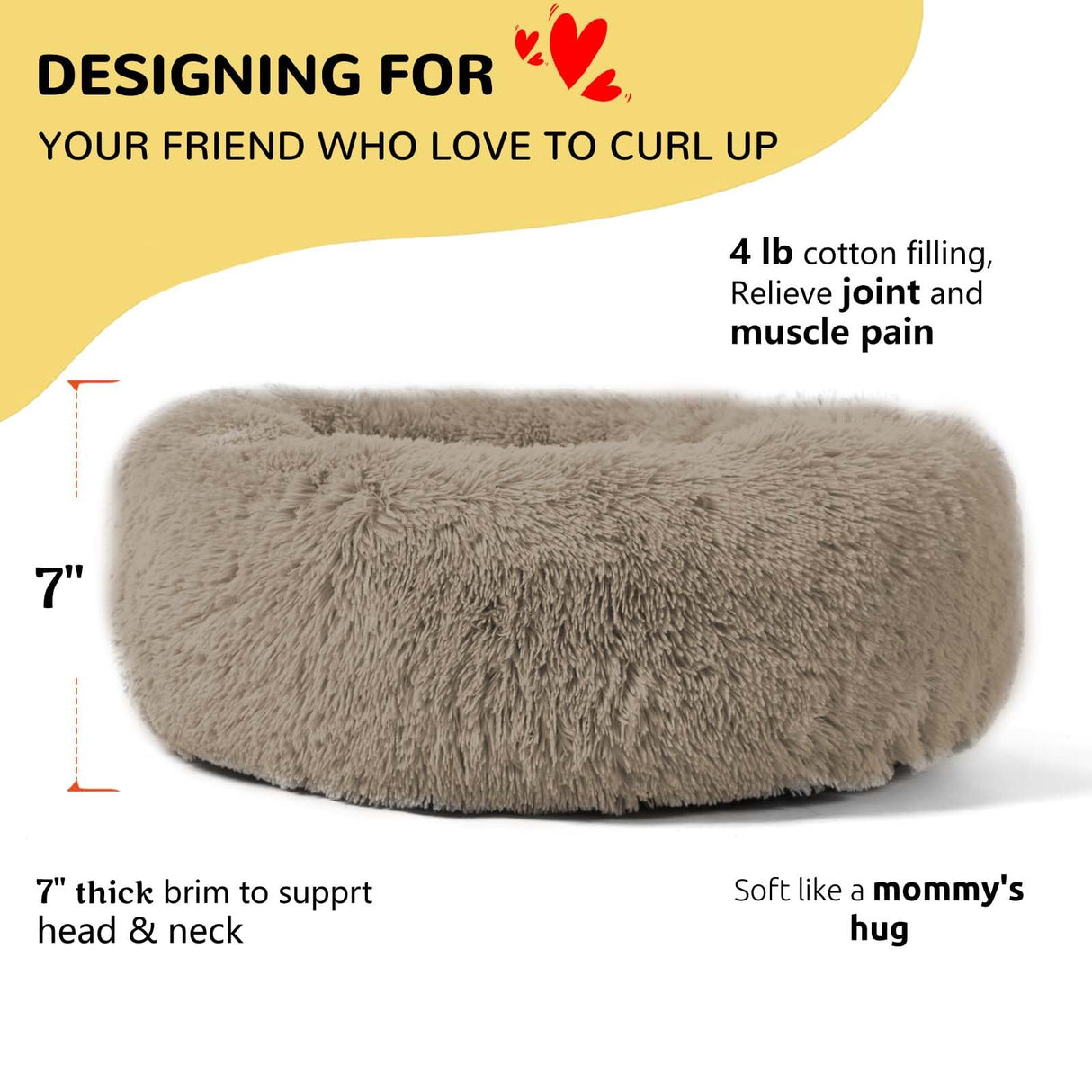 HACHIKITTY Calming Donut Cuddler Dog Bed, Indoor Puppy Beds for Large Dogs, XLarge 36''