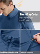 TACVASEN Sun Protection Shirts for Men Long Sleeve 1/4 Zip Outdoor Athletic Performance Workout Shirt for Men Quick Dry Fit Sports Shirts Blue Grey M