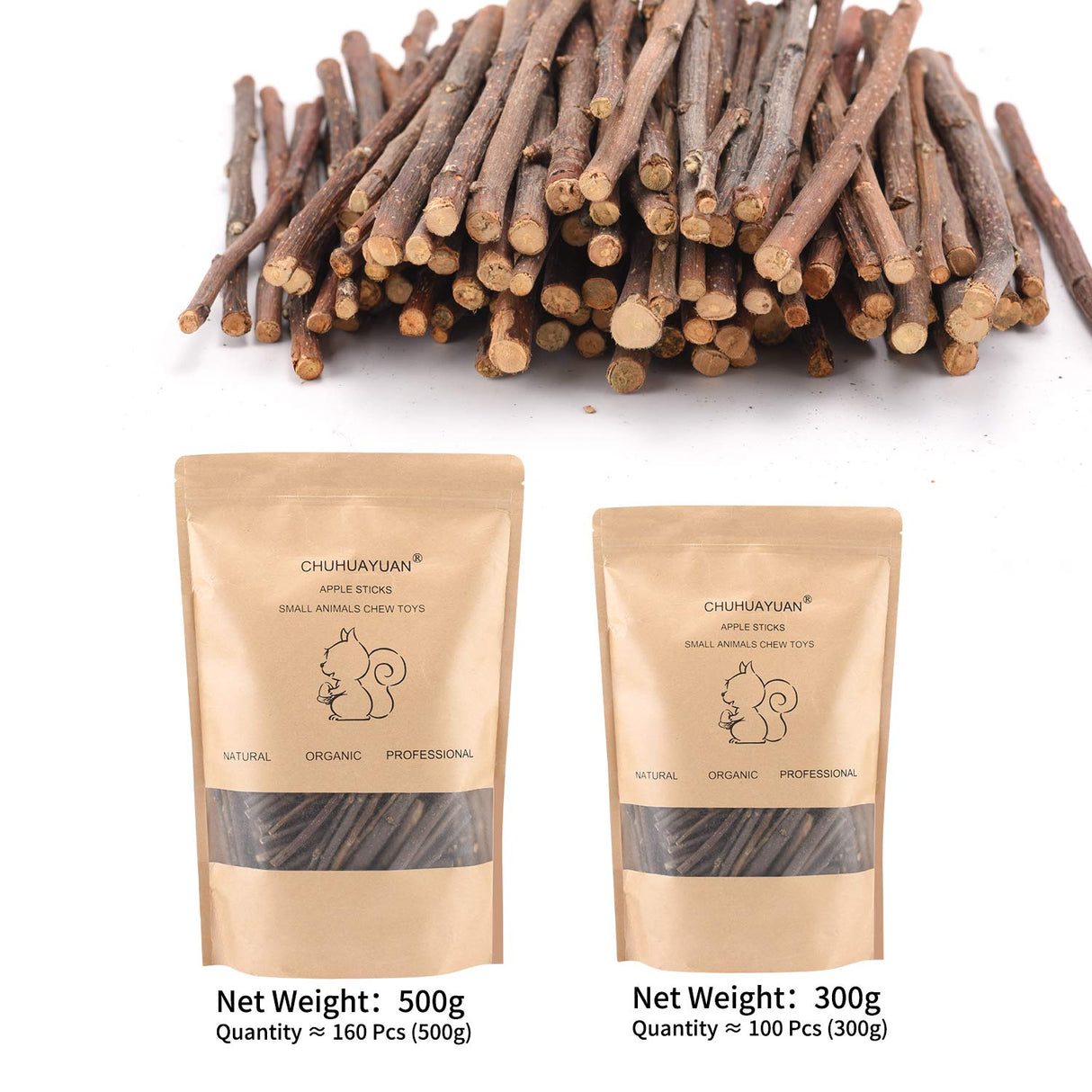 CHUHUAYUAN Natural Apple Sticks, 500g Treats Food for Small Animals, Chew Toys for Chinchilla Guinea Pigs Rabbit Squirrel Hamster Bunny