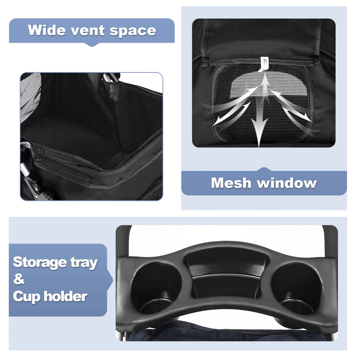 BestPet Pet Stroller Dog Cat Jogger Stroller for Medium Small Dogs Cats Folding Lightweight Travel Stroller with Cup Holder (Black, 3 Wheels)