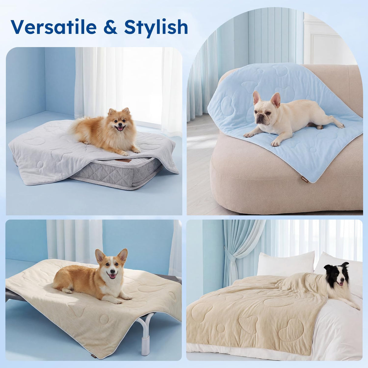 ZOMISIA Cooling Blanket for Large Dogs - High Q-MAX 0.4+ Cold Washable Pet Blanket, Travel Soft Dog Summer Essentials, Blue, 40"x50"