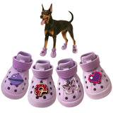 Dog Shoes,Non-Slip Waterproof Sandals for Hot Pavement, Breathable Perforated Boots,Adjustable Straps Dog Rain Booties for Summer Beach and Rainy Day(Purple,#4)