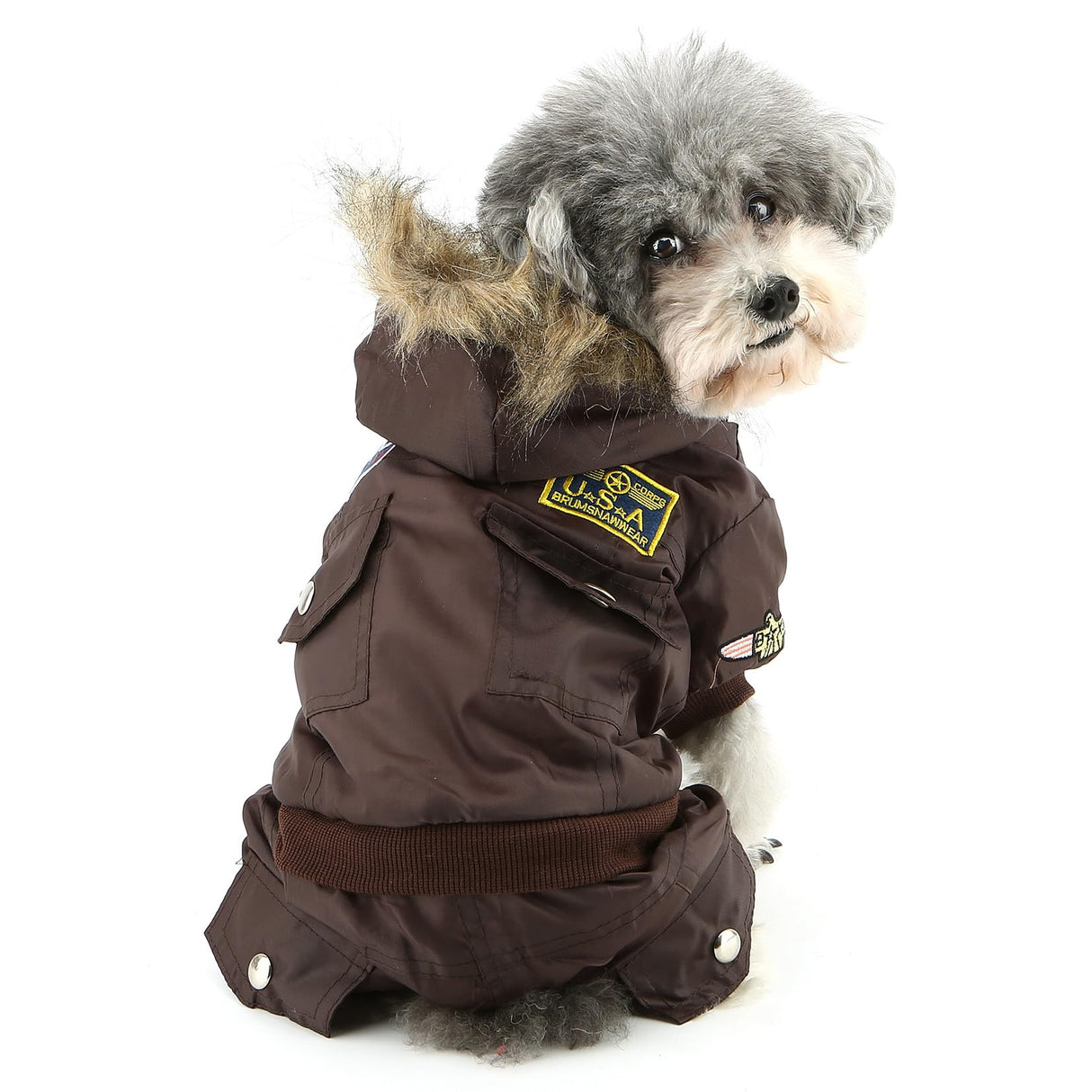 ZUNEA Padded Waterproof Small Dog Winter Jumpsuit Pet Puppy Jacket Coat Fleece Warm Snowsuit Airman Chihuahua Yorkie Outfits Clothes Apparel Brown M
