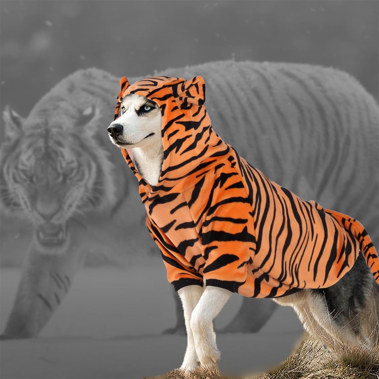 DELIFUR Dog Tiger Costume - Dog Funny Hooded Halloween Cosplay Funny Costume for Small Medium Dogs Pet Special Events Photo Props Accessories (Yellow, X-Large)