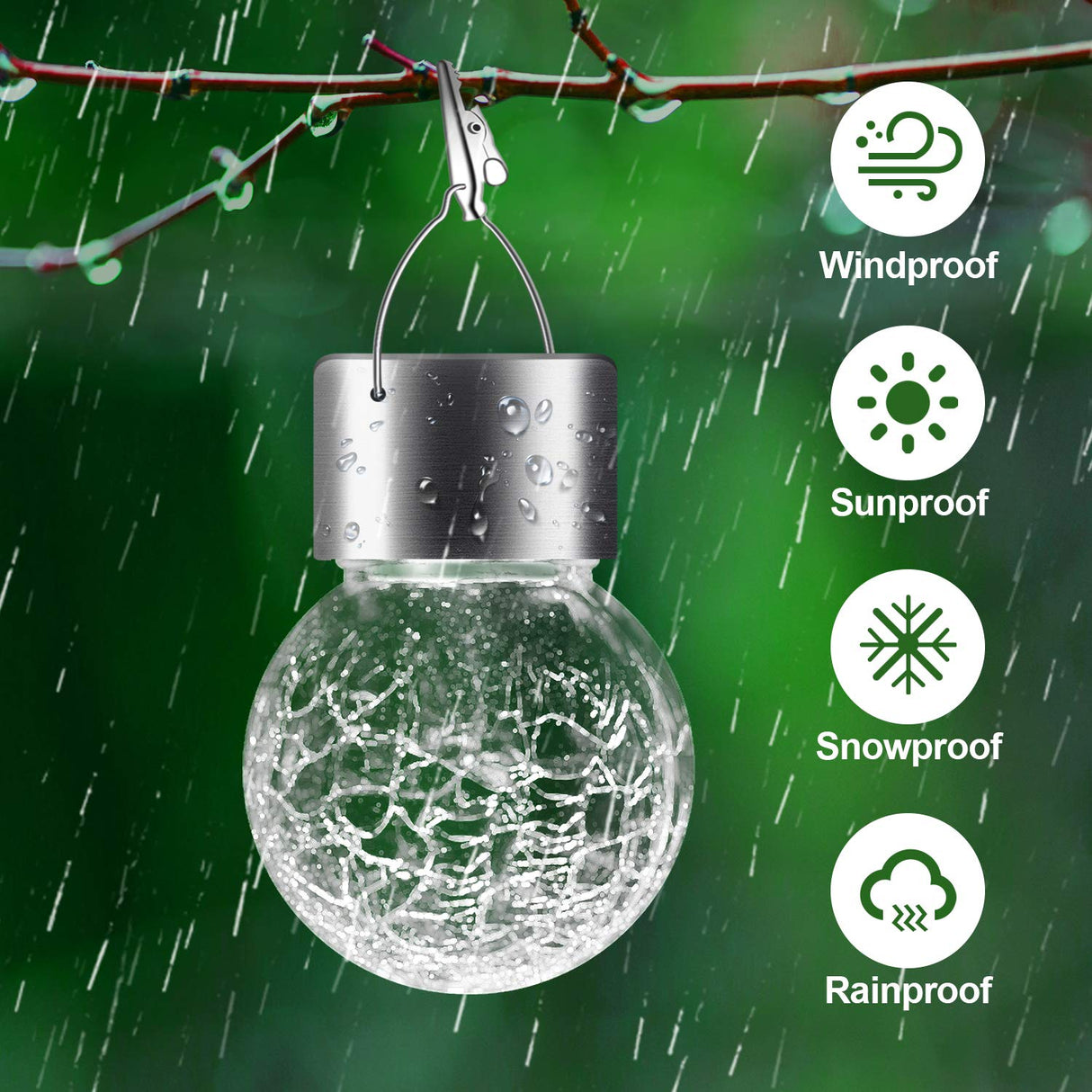PARTPHONER 12 Pack Hanging Solar Lights Outdoor, Waterproof Solar Globe Lantern with Handle and Clip, Decorative Cracked Glass Ball Lights for Christmas Decor, Tree, Yard, Garden, Patio (Cold White)