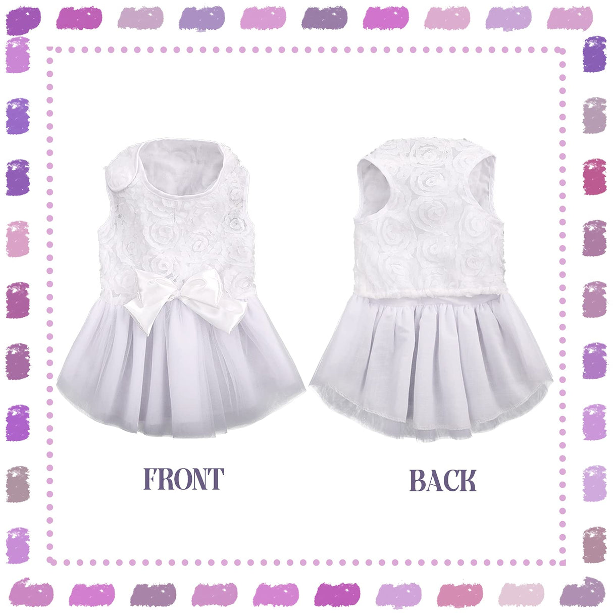 IDOMIK Dog Wedding Dress Puppy Bowknot Princess Skirt, Pet Bride Pure White Lace Tutu Formal Dress Flower Bubble Skirt Tulle Ruffle Sundress Vest Shirts,Birthday Party Costume for Small Dog Apparel XS