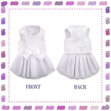 IDOMIK Dog Wedding Dress Puppy Bowknot Princess Skirt, Pet Bride Pure White Lace Tutu Formal Dress Flower Bubble Skirt Tulle Ruffle Sundress Vest Shirts,Birthday Party Costume for Small Dog Apparel XS