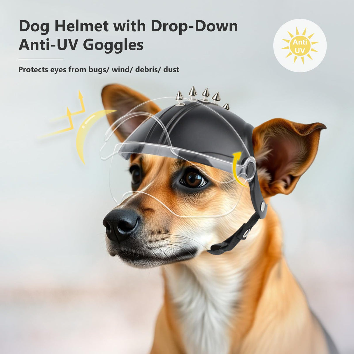 Dog Helmet for Small Breed Cool Pet Motorcycle Helmet with Drop-Down Clear Visor (with Rivets)