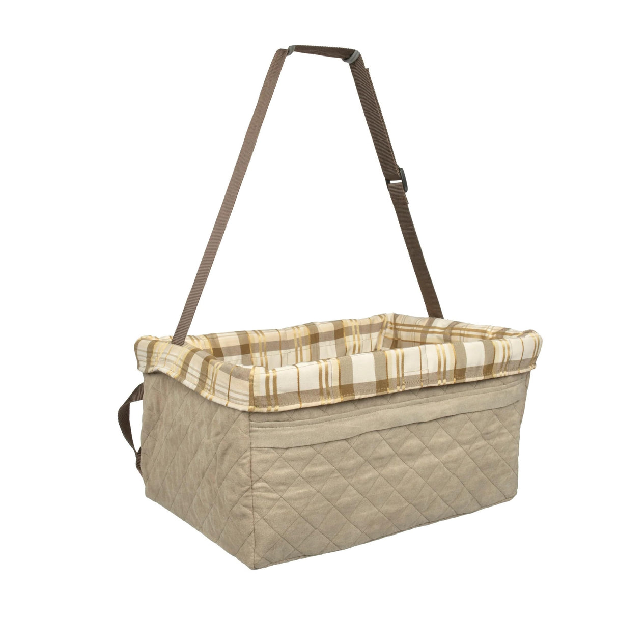 PetSafe Happy Ride Booster Seat for Dogs - Open Road Comfort - Safe Tether System - Zipper Pouch Dog Seat - Machine Washable Fleece Liner - Easy Install Design - Tan - Up to 25 lb