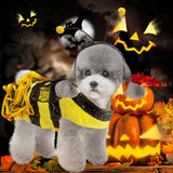Bee Dog Halloween Costumes, Bumblebee Dress Cosplay Clothes with Cap, Funny Pet Halloween Outfit for Small Medium Large Dogs Cats Christmas Birthday Party Photo Props