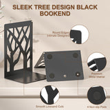 VFINE 4-Piece Modern Metal Bookends for Shelves, Black Tree Book Ends for Books, Decorative Book Organizer for Desk, Non-Skid Shelve Bookends for Home Office