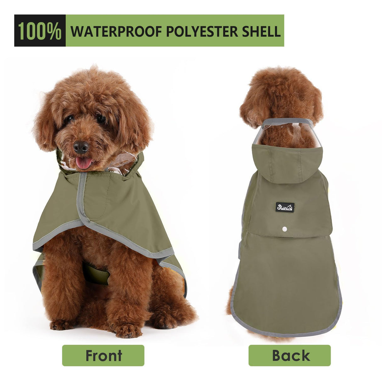 Lukovee Dog Raincoat - Lightweight Hooded Dog Rain Coat for Large Medium Small Dogs, Adjustable Poncho Jacket with Reflective Stripes & Built-in Storage Pocket (Green, Medium)