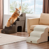 Joydeco Dog Stairs for Bed 17.1" H, 3-Step Pet Steps for Small Dogs and Cats, Dog Steps for High Bed, Non-Slip Balanced Ramp Indoor Pet Stairs, Brown