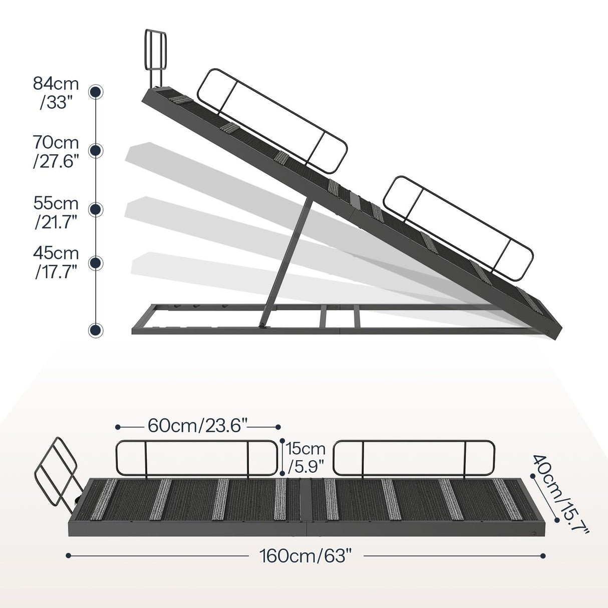 HOOBRO Dog Ramp for Bed, 63 Inch Long Dog Ramp for Couch and Bed, Pet Ramp with Non-Slip Mat and Safety Side Rails, 4 Height Adjustable up to 33 inch, for Small/Large/Old Dogs, Black BK16PT03