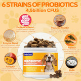 Probiotics for Dogs - 6 Digestive Probiotics & 6 Enzymes for Itchy Skin,Digestion & Gut Support,Helps Diarrhea, Yeast Infection, Upset Stomach,Allergies & Immune System Support-150 Chews