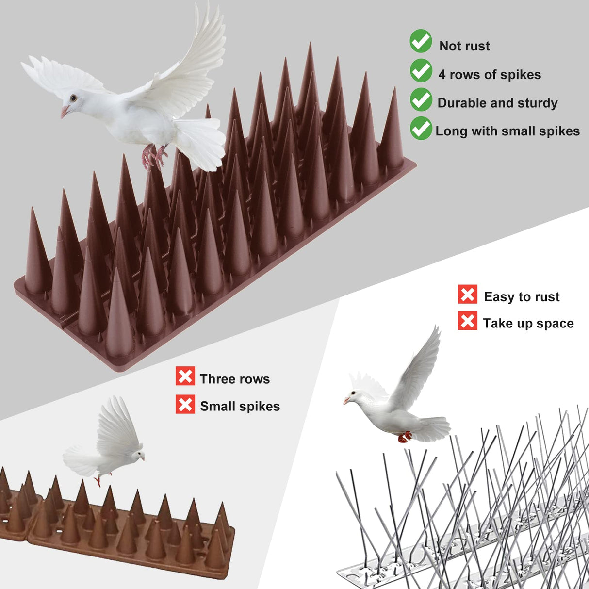 Bird Spikes, 20 Pack Bird Deterrent Spikes for Squirrel Cat Raccoon Animal, Pigeon Spikes for Outside Fences and Roofs to Keep Birds Away