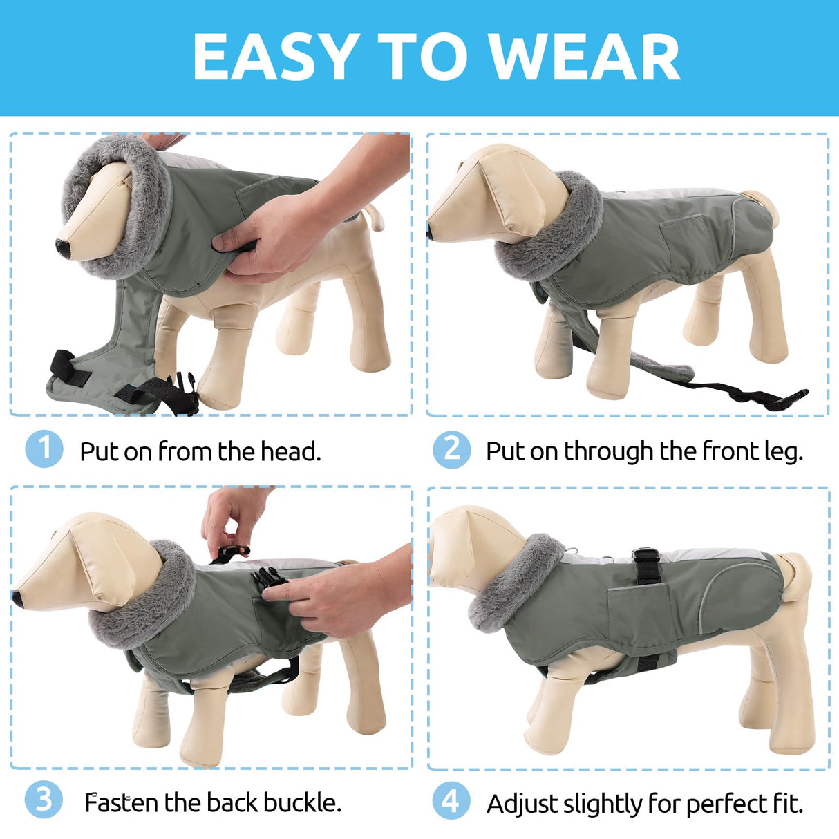 Queenmore Dog Winter Jacket, Fleece Dogs Vest for Winter, Dog Cold Weather Coats, Puppy Coats for Medium Breeds Waterproof, Pet Snowsuit with Leash Hole, Grey, M
