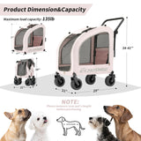 EchoSmile 4 Wheels Pet Stroller, Foldable Dog & Cat Stroller for All-Season, Lightweight Carrier with Storage Basket, Adjustable Handle, Removable Pad, Breathable Mesh, Up to 135 lbs, Pink