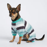 Fitwarm Fuzzy Striped Dog Fleece Pajamas, Warm Winter Clothes for Small Dogs Boy Girl, Cozy Pet Onesie with Feet, Light Sea Green, Black, White, XL