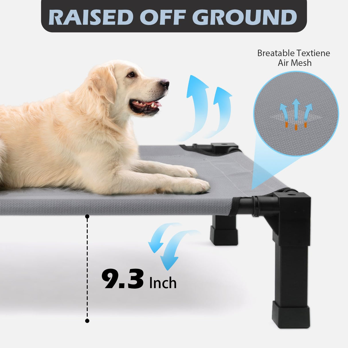 Heeyoo Elevated Dog Bed with Canopy, Outdoor Dog Bed Cot with Removable Shade Tent, Portable Raised Pet Cot Cooling Bed for Dogs and Cats, Grey, 51" x 36"