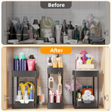 3 Pack Under Sink Organizer, Pull-Out Cabinet Organizer Drawer, 2 Tier Multi-Purpose Slide Out Storage Shelf for Kitchen Bathroom, Black