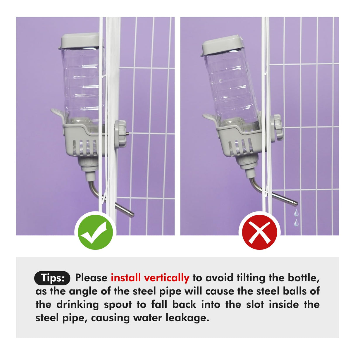 Vannon Small Animal Water Dispenser for Cage, 30oz Auto Feeding Crate Water Bottle for Rabbit, Chinchilla, Ferret, Guinea Pig, Squirrel, Hedgehog, Pet Nozzle Diameter: 10mm, BPA Free, Grey