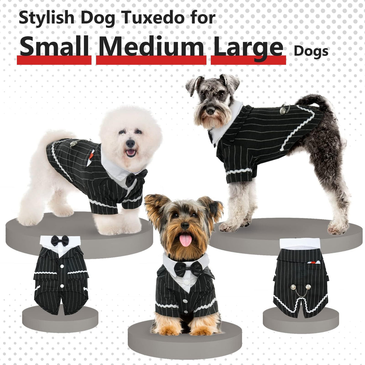 QBLEEV Dog Tuxedo Halloween Costume with Bow Tie, Formal Black Suit & Cat Wedding Outfit, Pet Prince Dress Clothes for Small Medium Large Dogs & Cats – Easy Fit for Party, Photoshoot, Holiday