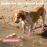 Pink Dog Shoes for Small Dogs, Anti-Slip Dog Boots with Reflective Strips, Puppy Paw Protectors for Ourdoor Indoor Walking Winter Snow Summer Hot Pavement, Waterproof in Rainy Weather 4PCS/Set