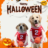 TMLDOT Dog Basketball Costume with Ball, Funny Halloween Costume for Pet, Adjustable Funny Dress Up Sports Outfit Cosplay Clothes for Small Medium Large Dogs (Red-Medium)