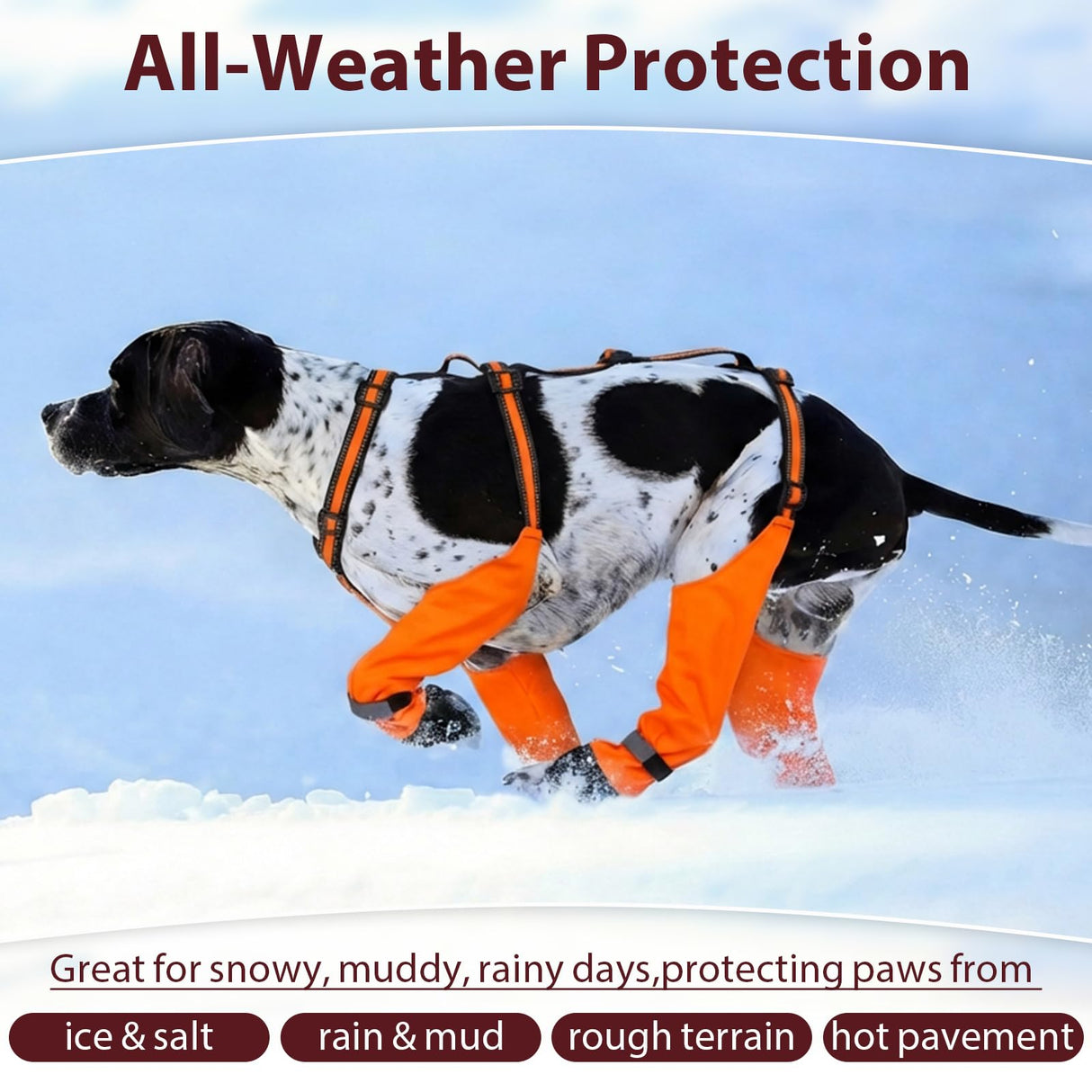 IKIPUKO Dog Suspenders Boots, Winter Snow Shoes for Large Dogs, Waterproof Dog Boots for Rain Mud, Anti-Slip Stay-On for Active Dogs, Adjustable Reflective Paw Protector for Walking Hiking, 2XL Orange