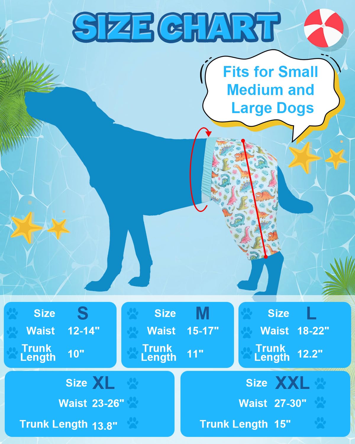 CuteBone Dog Swim Trunks Swimsuit Durable & Comfortable - Quick-Dry, Adjustable Waistband Shorts, UV Protection Bikini- Perfect for Beach, Pool & Outdoor Fun, Dinos DST11XL