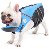 Petglad French Bulldog Life Jacket, Life Vest with Chin Float Rescue Handle for Corgi Pug, Adjustable High Visibility Flotation Swim Vest for Swimming Boating (Blue)