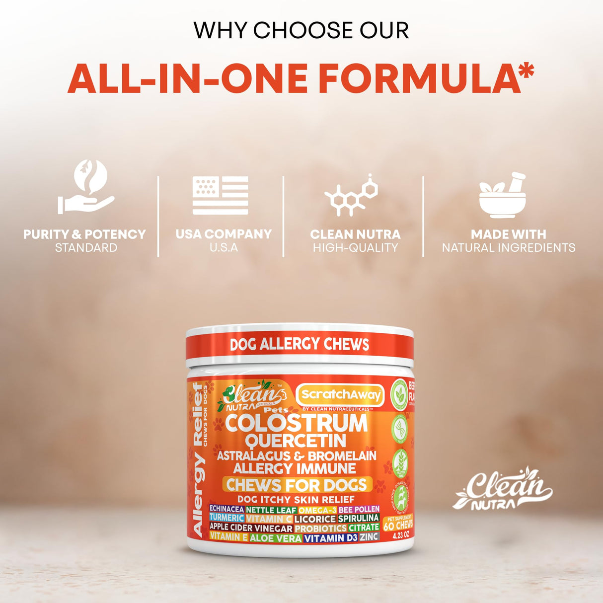 Dog Allergy Chews and Itchy Skin Relief for Dogs | Colostrum Quercetin Astragalus Bromelain | Immune Anti Itch Coat Supplement Aller Ichting Bites Treatment Paw Allergies + Echinacea Nettle Omega 3