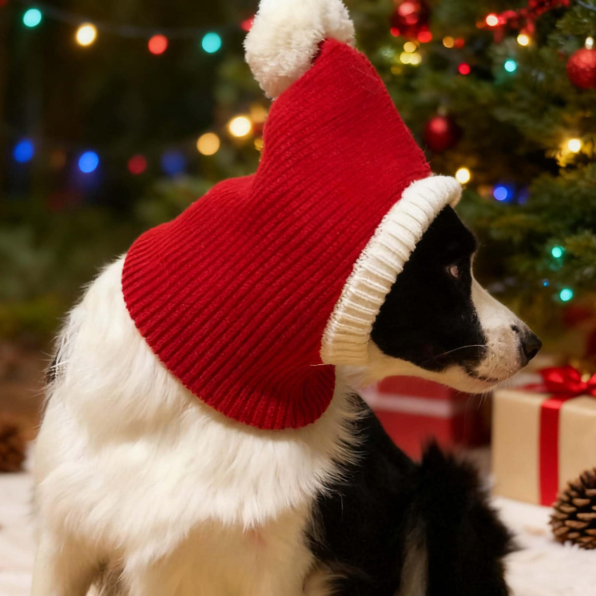 Christmas Dog Hat Costume for Large Medium Dog Warm Winter Dog Hat Neck Ear Warmer Headband Protector for Golden Retriever Labrador(X-Large, Red)