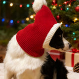 Christmas Dog Hat Costume for Large Medium Dog Warm Winter Dog Hat Neck Ear Warmer Headband Protector for Golden Retriever Labrador(X-Large, Red)
