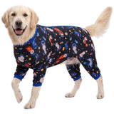 LovinPet Large Big Dog Pajamas - Anxiety Calming Dog Onesie, Pet Pajamas for Dogs, Lightweight Stretchy 4 Legged Style Large Dog Jammies, Space Animals Black Print, Pet Pjs,Black XL