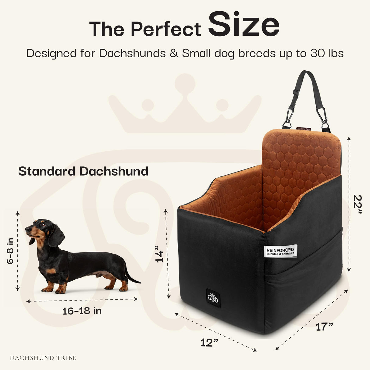 Dog Car Seat for Small Dogs, Dachshund Car Seat Booster Bed for Small Breeds – Non-Slip Base, Adjustable Straps, Washable Cover (Small Size Black)