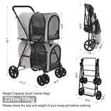 LPOTIUS Double Pet Stroller for Dogs and Cats with 2 Detachable Carrier, Quick-Folding Dog Stroller for Medium Small Dogs Cats, 4 Wheels, Light Gray