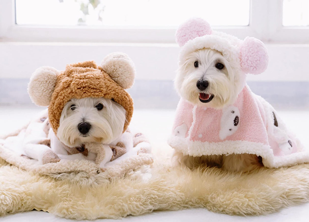 Size Small to Large, Dog Winter Coat with Hat, Kitten Thicken Cloak Blanket, Pets Nightgown for Small Medium Dogs Pink Small