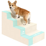 Dog Stairs for Bed, Extra Wide 4-Step Dog Steps for High Bed, High-Density Foam Pet Stairs with Non-Slip Removable Washable Cover for Small Pets, 18" H, Beige