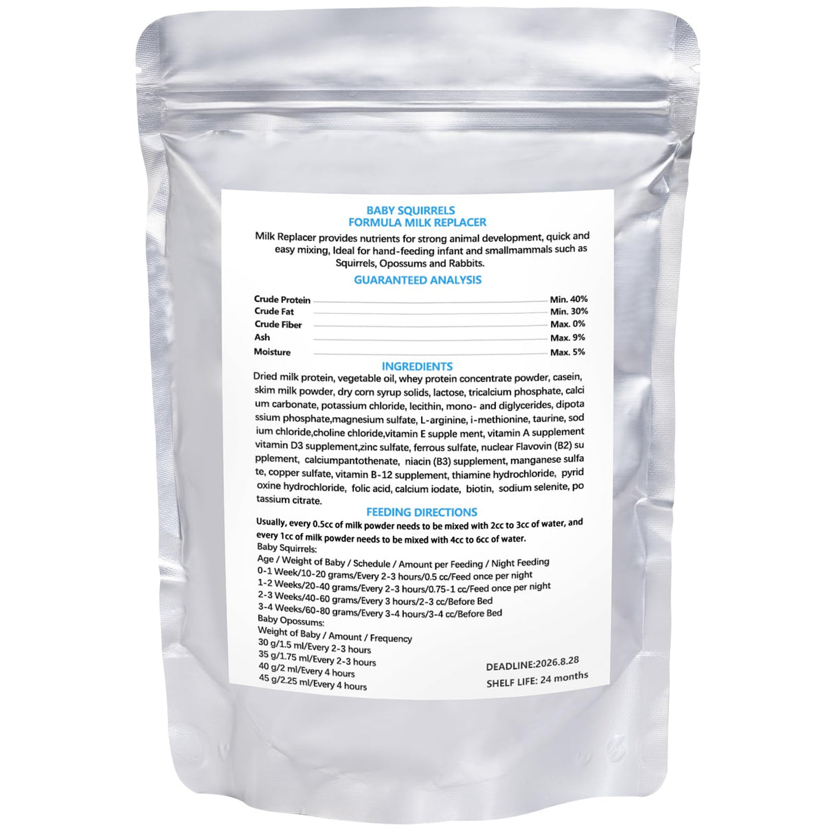 Baby Squirrel Formula Kit,100% Instantized for Mixing Digestible Proteins, Milk Replacer for Squirrel, Rabbit, Opossum, with Feeding Syringes(280 g)