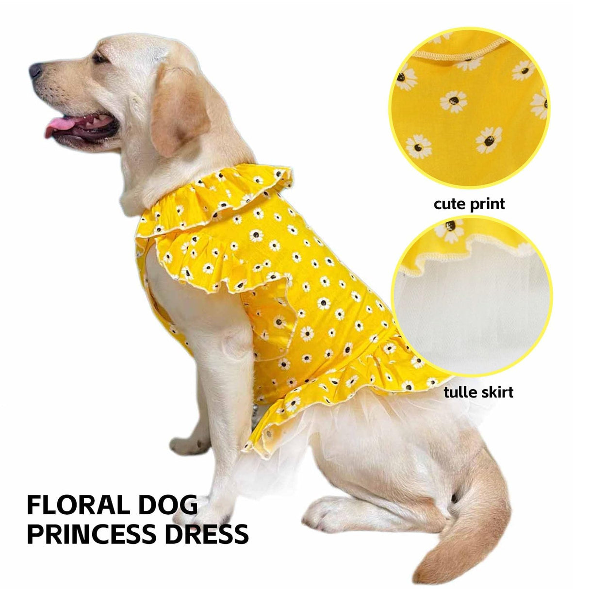 UOSIA Floral Girl Dog Princess Dress for Large Dogs- Designer Summer Pet Wedding Skirt Lightweight & Breathable for Birthday Party (Yellow, 4XL)