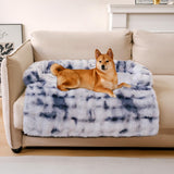 FUNNY FUZZY Pet Fluffy Fuzzy Couch Cover, Calming Washable Dog Bed Sofa Protector Pets Mat for Small Medium Dogs and Cats (Tie-dye Blue, 31.5"×25.5"×4.7")