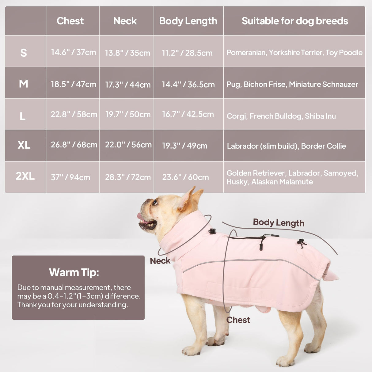 KITVAMREX Dog Coat Warm Dog Winter Coat Waterproof Dogs Jacket with Reflective Pet Fleece Vest Zip-Up Cold Weather Coats for Large Dogs Turtleneck Windproof Coats (Pink,Medium)