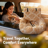 Luxurious Car Bed Travel Safety Kit, Ultra Soft Comfort Calming Dog Bed for Car Seat, Portable Washable Durable Plush Pet Cushion for Small Medium Dogs Cats (Dark Gray,23.6 * 27.5in)