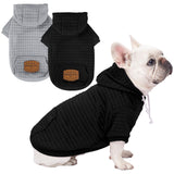 2 Pack Dog Hoodie Sweaters for Small Medium Dogs Warm Dog Clothes for Large Dogs Soft Waffle-Like Laminated Sweatshirt Bulldog (Black+Grey, M/L (Back: 17",Chest: 24.5", Neck: 14.5"))