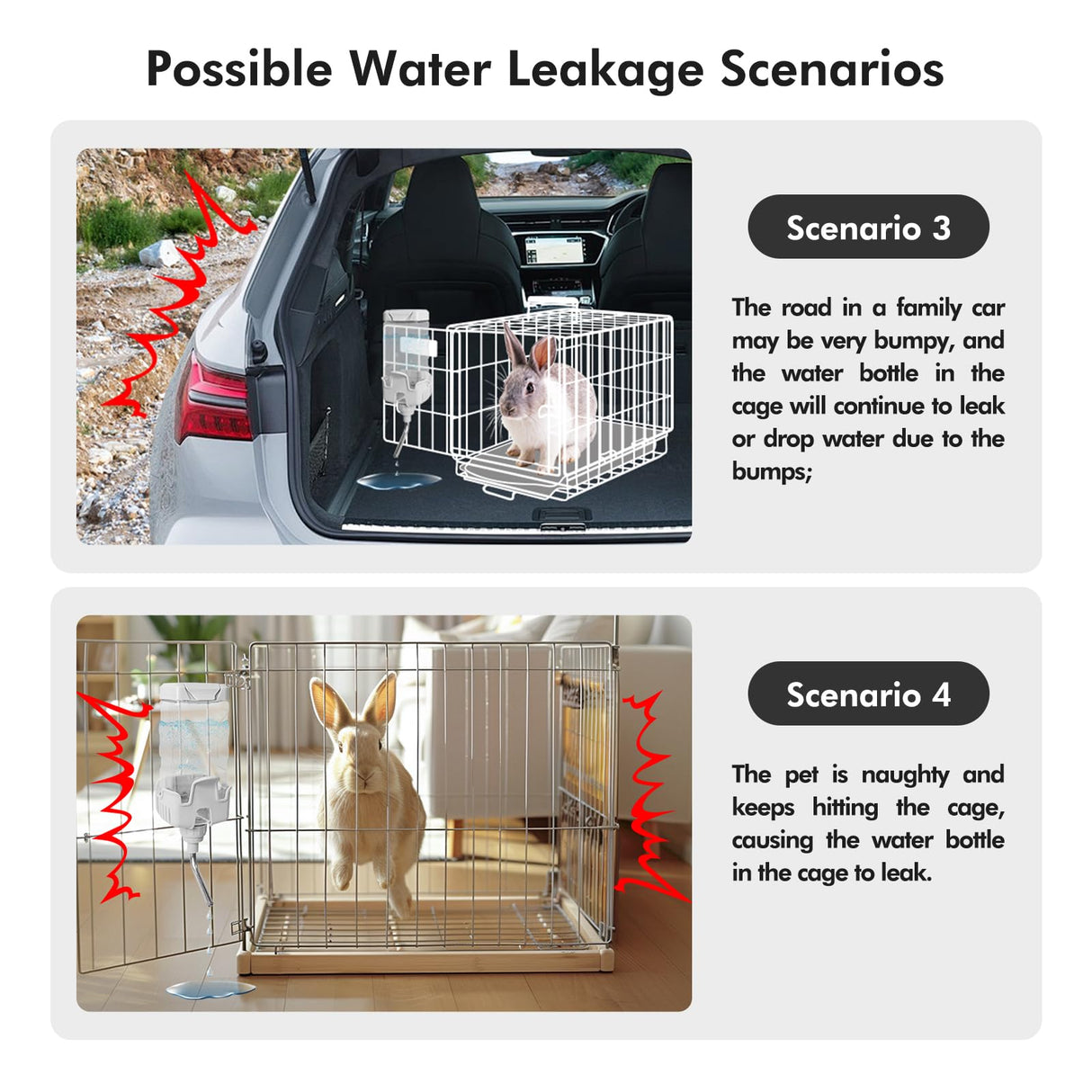 Vannon Small Animal Water Dispenser for Cage, 30oz Auto Feeding Crate Water Bottle for Rabbit, Chinchilla, Ferret, Guinea Pig, Squirrel, Hedgehog, Pet Nozzle Diameter: 10mm, BPA Free, Grey